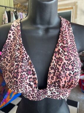 Pink Leopard Print V-Neck Bikini Top